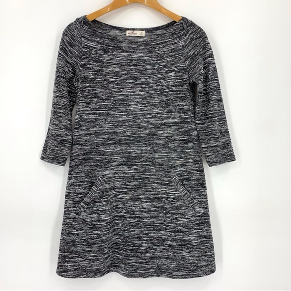 Hollister Black & White Marked Knit 3/4 Sleeve Tunic Style Sweater Dress, Small - Picture 11 of 16